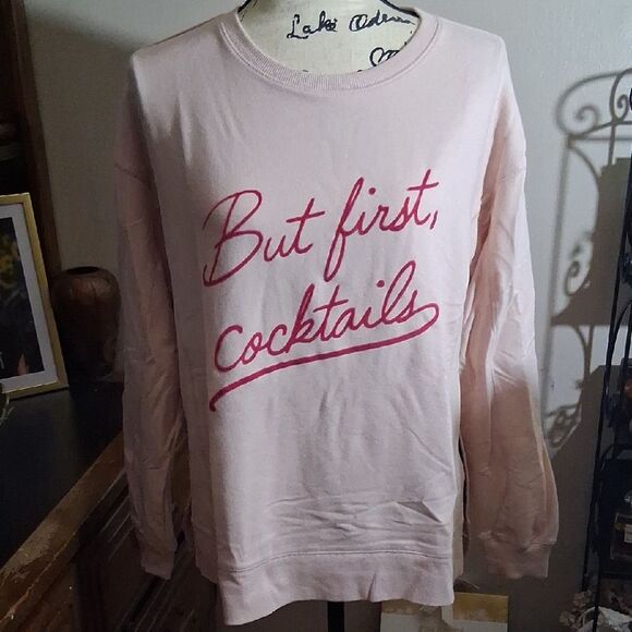 Wildfox Pink Sweatshirt "But First Cocktails" Size Small - Picture 1 of 9